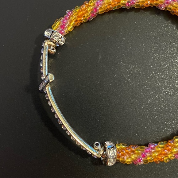 Glass Bead Roll On Rhinestone & Silver Tone Cross Bracelet. - Picture 5 of 8